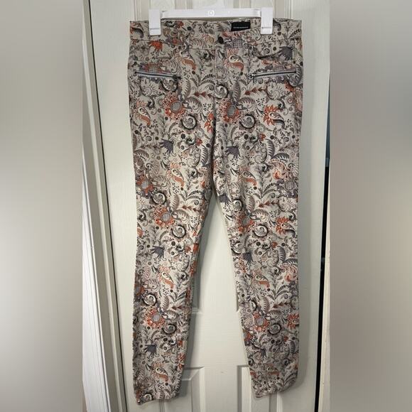 Club Monaco Tan Paisley Floral Hippie Retro Bohemian Rare Straight Jeans Size 8 - Picture 1 of 6